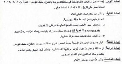 تجميد مفعول تراخيص حمل الاسلحة